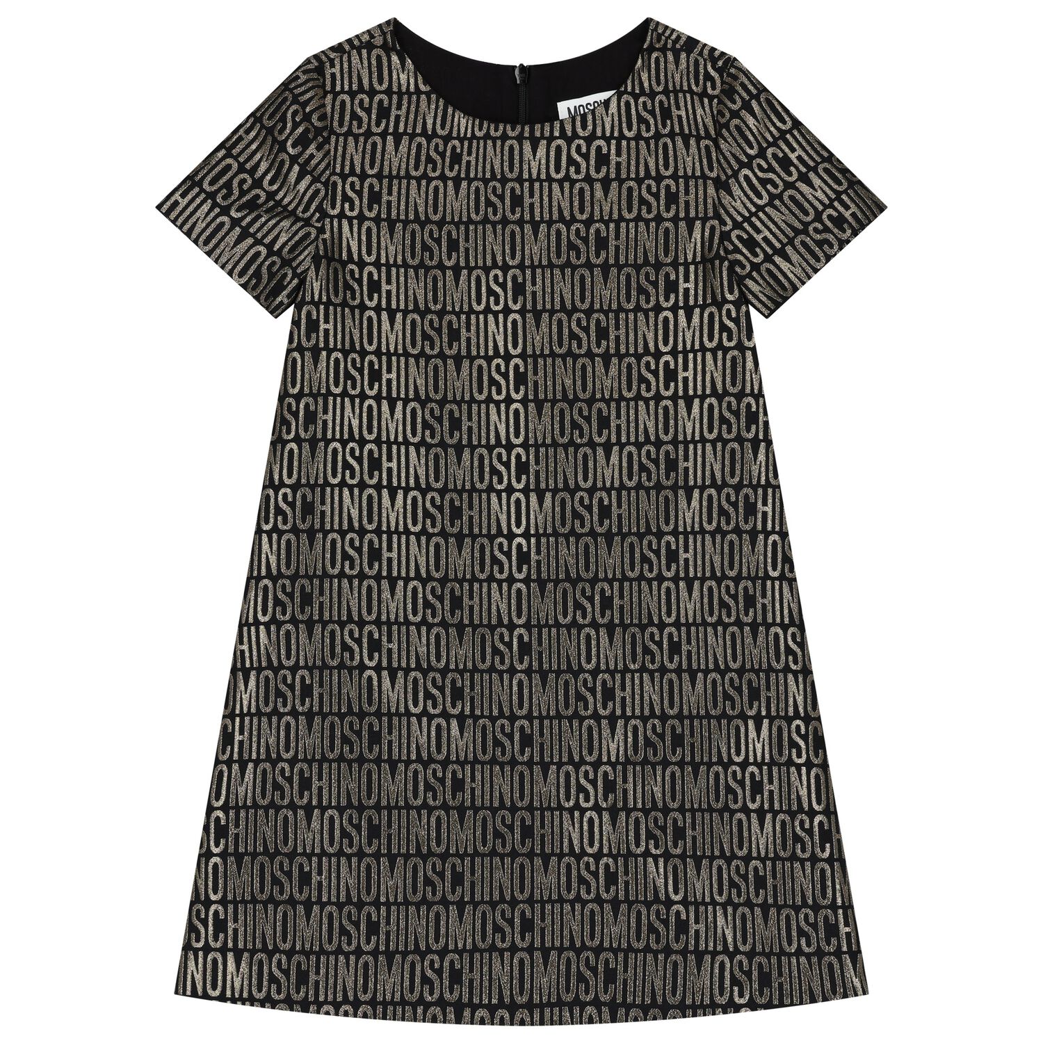 Girls Black & Gold Logo Dress, 1, hi-res