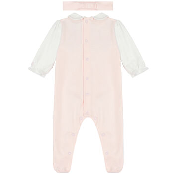 Baby Girls Pink & White Babygrow Set