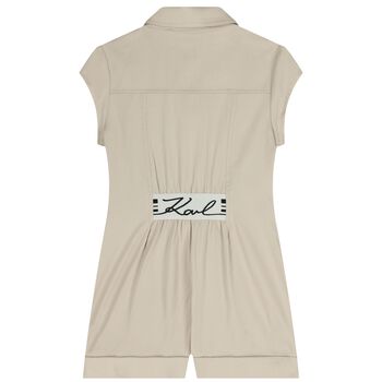 Girls Beige Logo Playsuit