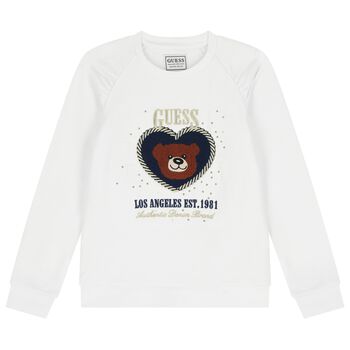 Girls White Teddy Bear Logo Sweatshirt