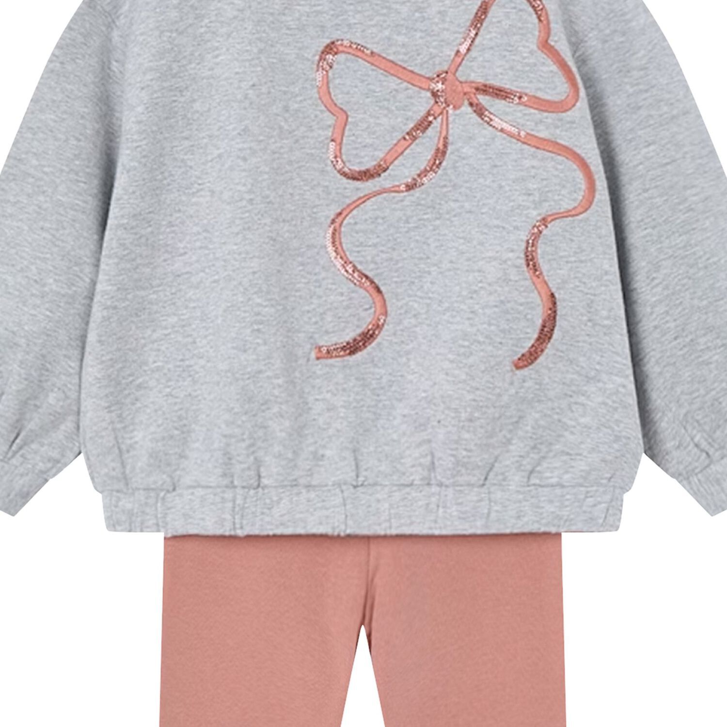 طقم ليجينز بنات مزين بفيونكه باللون الرمادى الوردى , 3, hi-res