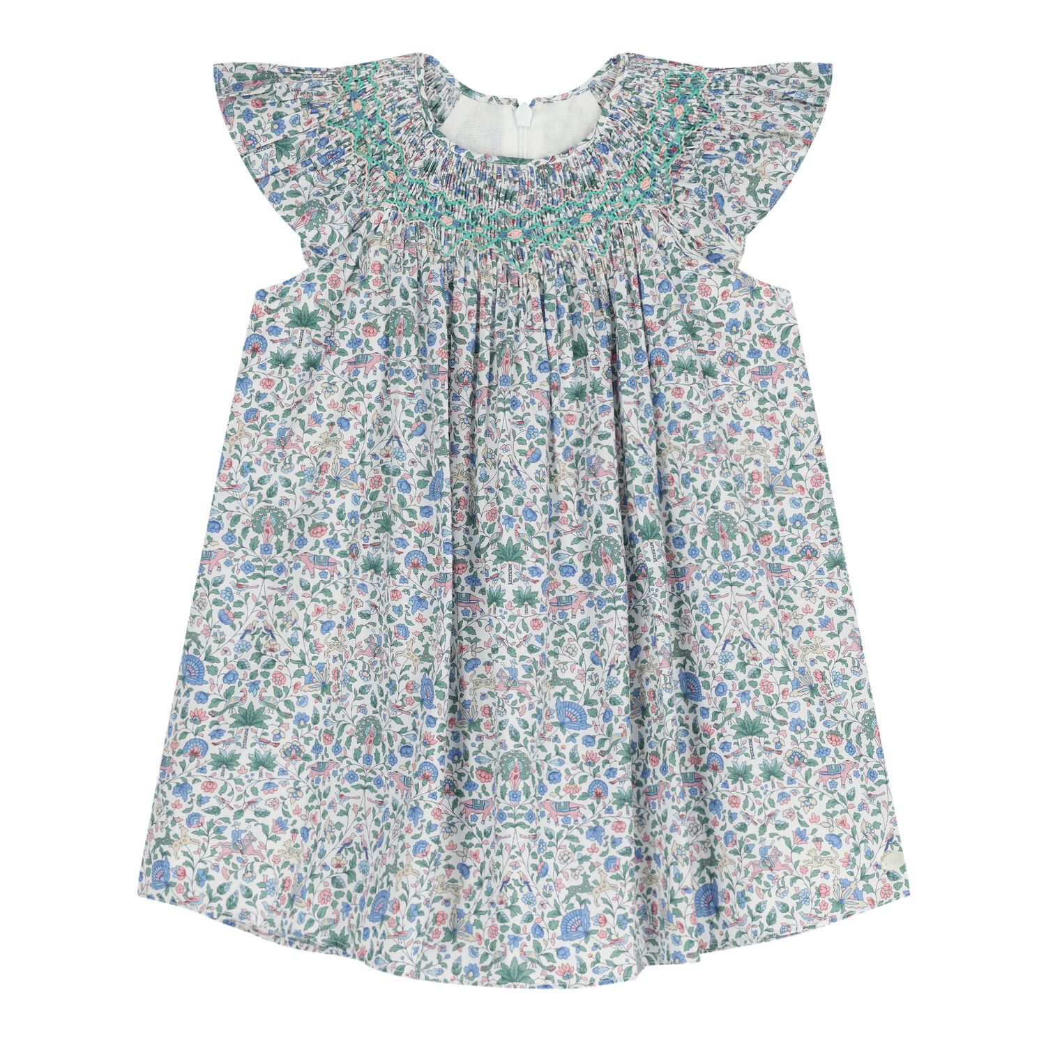 Baby Girls Blue & Green Liberty Print Dress, 1, hi-res
