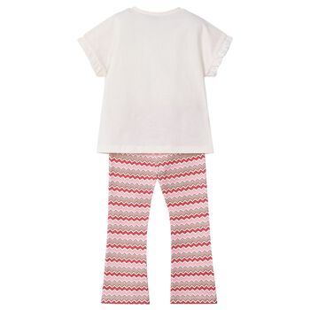 Girls Ivory & Pink Zigzag Leggings Set