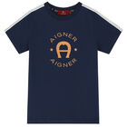 تيشيرت بالشعار باللون الكحلي للأولاد, 1, hi-res