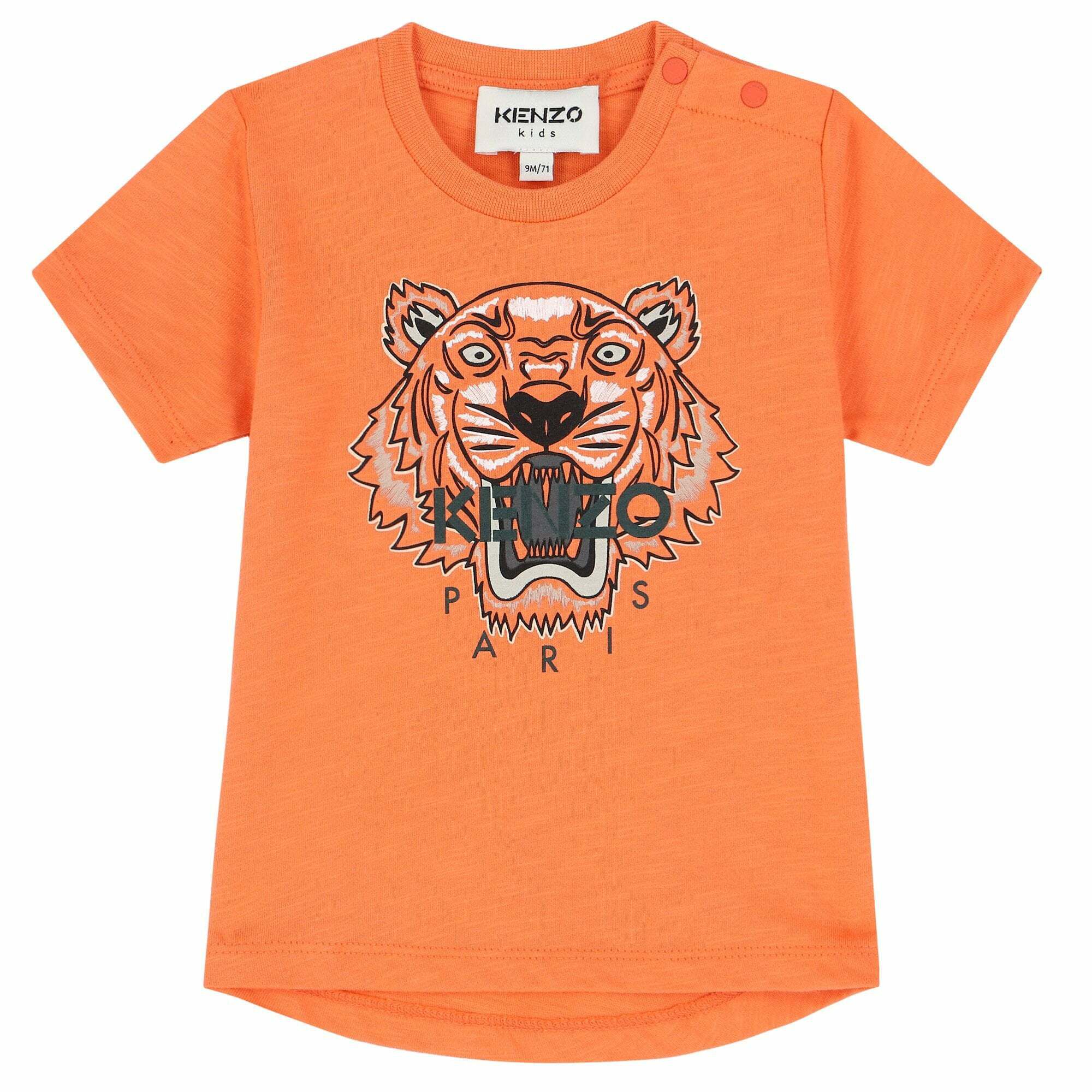 KENZO KIDS Younger Boys Orange Tiger Logo T Shirt Junior Couture UAE
