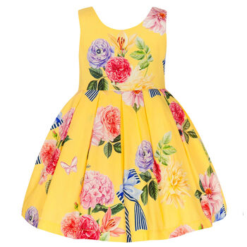 فستان بطبعة الزهور باللون الأصفر