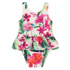 Younger Girls Pink & Ivory Logo Swimsuit, 1, hi-res