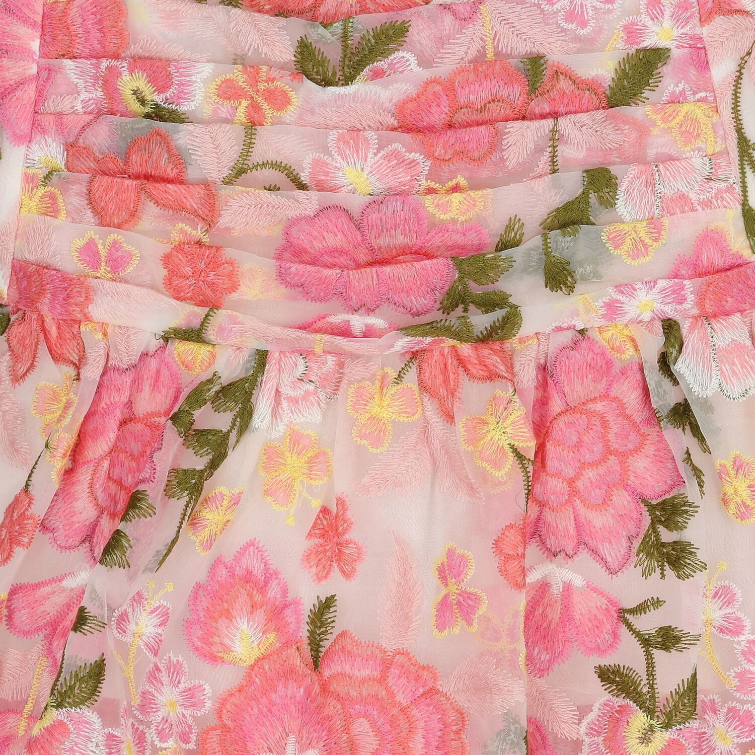 Girls Pink Floral Embroidered Tiered Dress, 1, hi-res