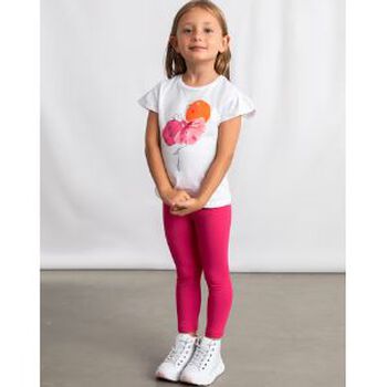 Girls White & Pink Leggings Set