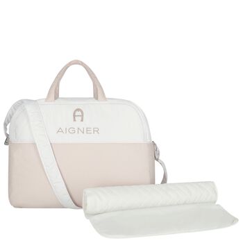 White & Beige Logo Baby Changing Bag