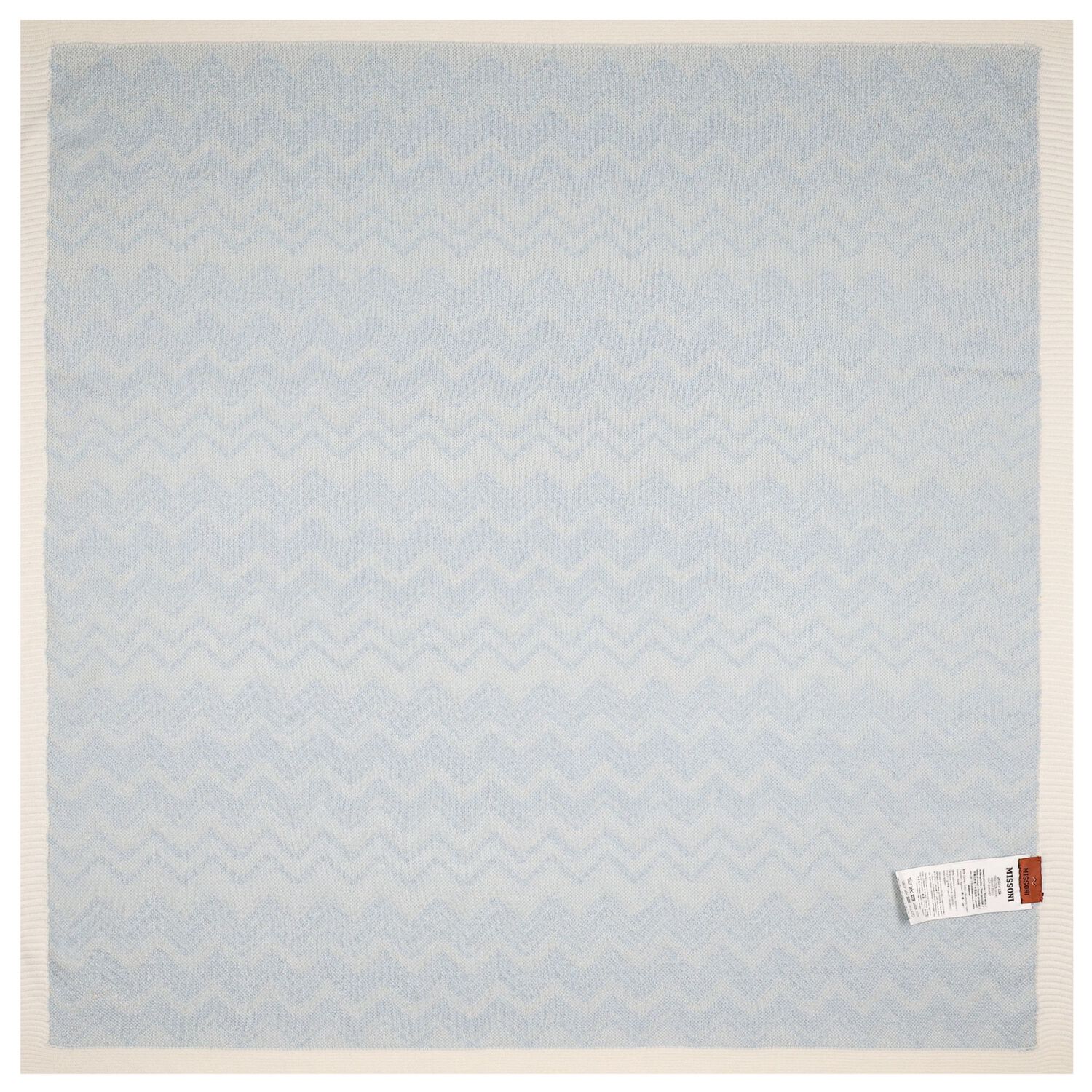 Ivory & Blue Zig Zag Knitted Baby Blanket, 1, hi-res