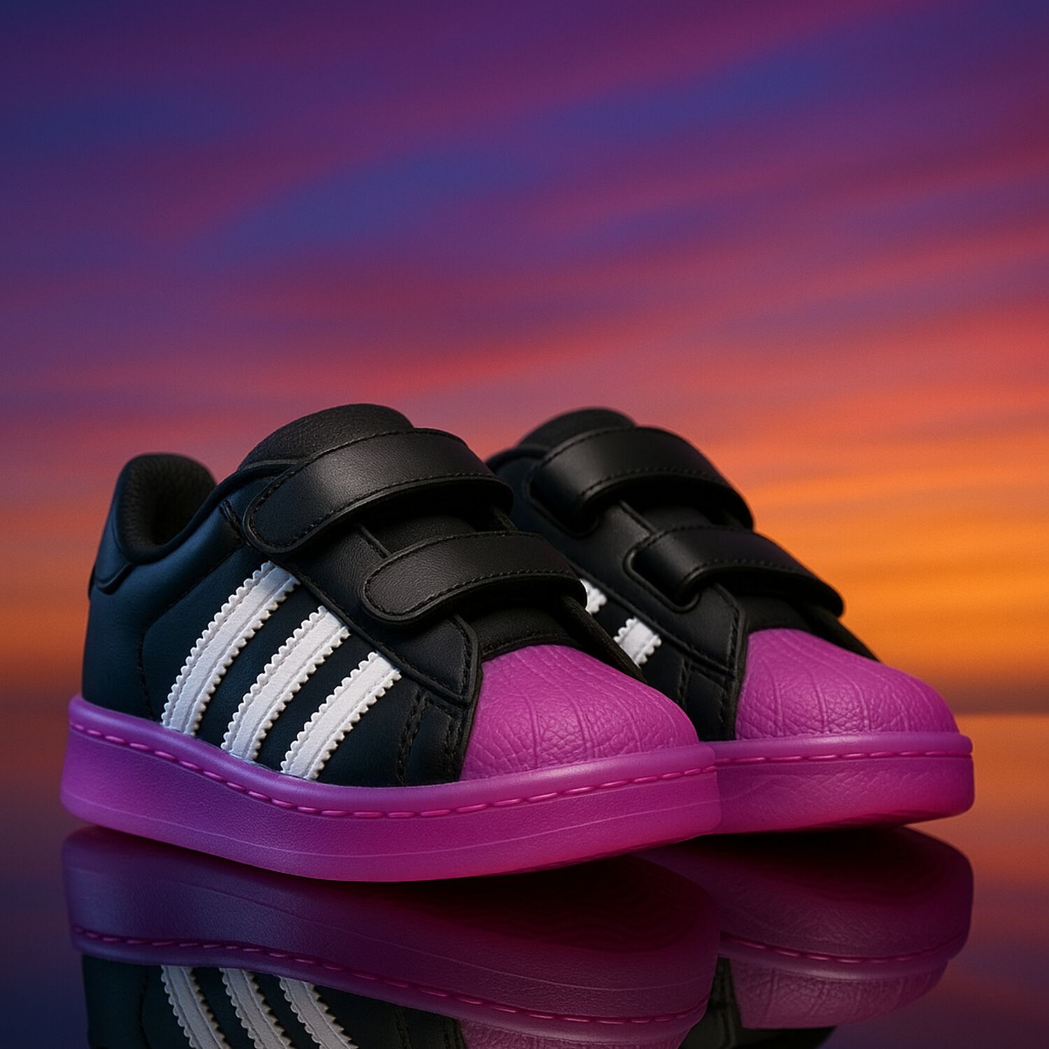 Girls Black & Pink Superstar Led Lights Trainers, 1, hi-res