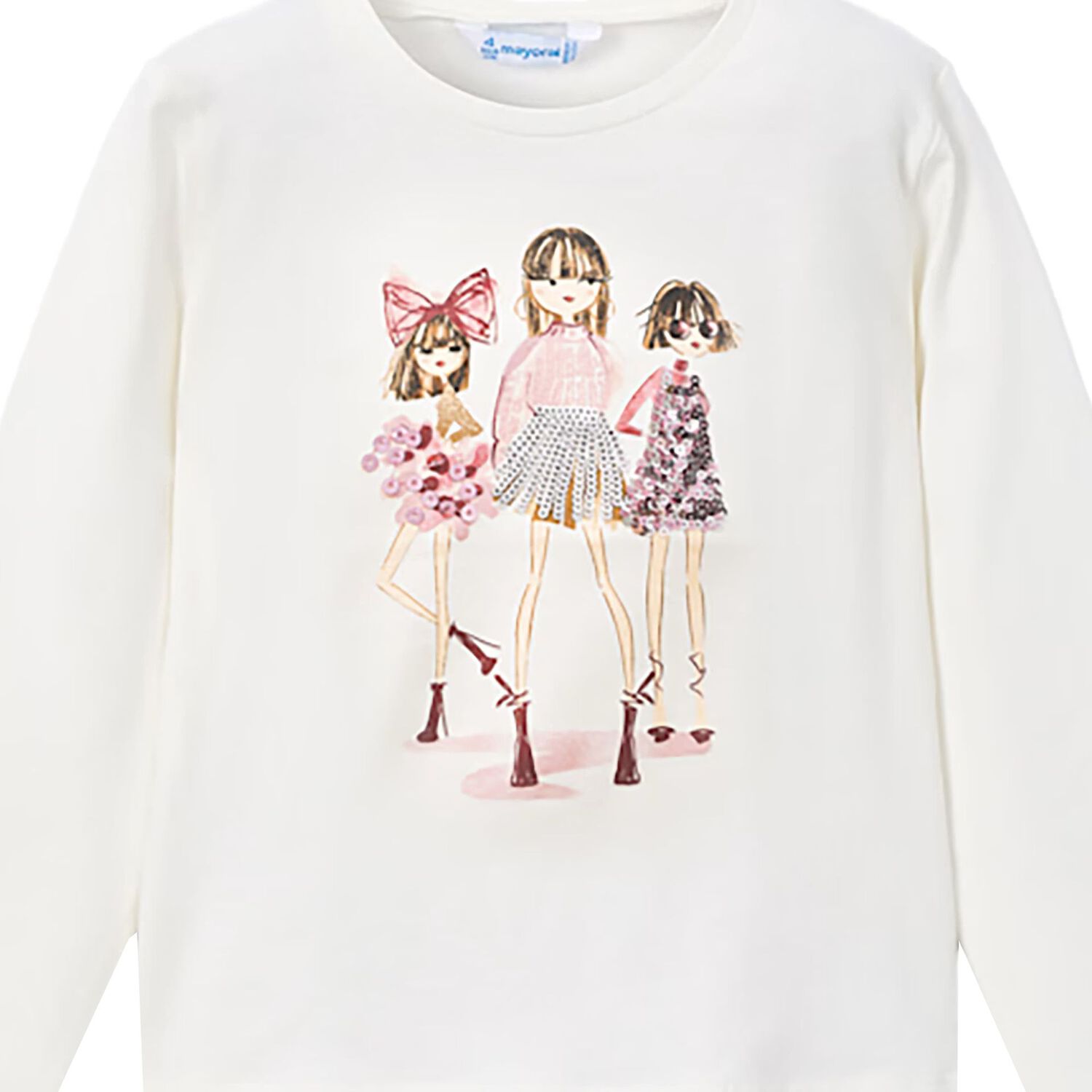Girls White Dolls Long Sleeve Top, 3, hi-res