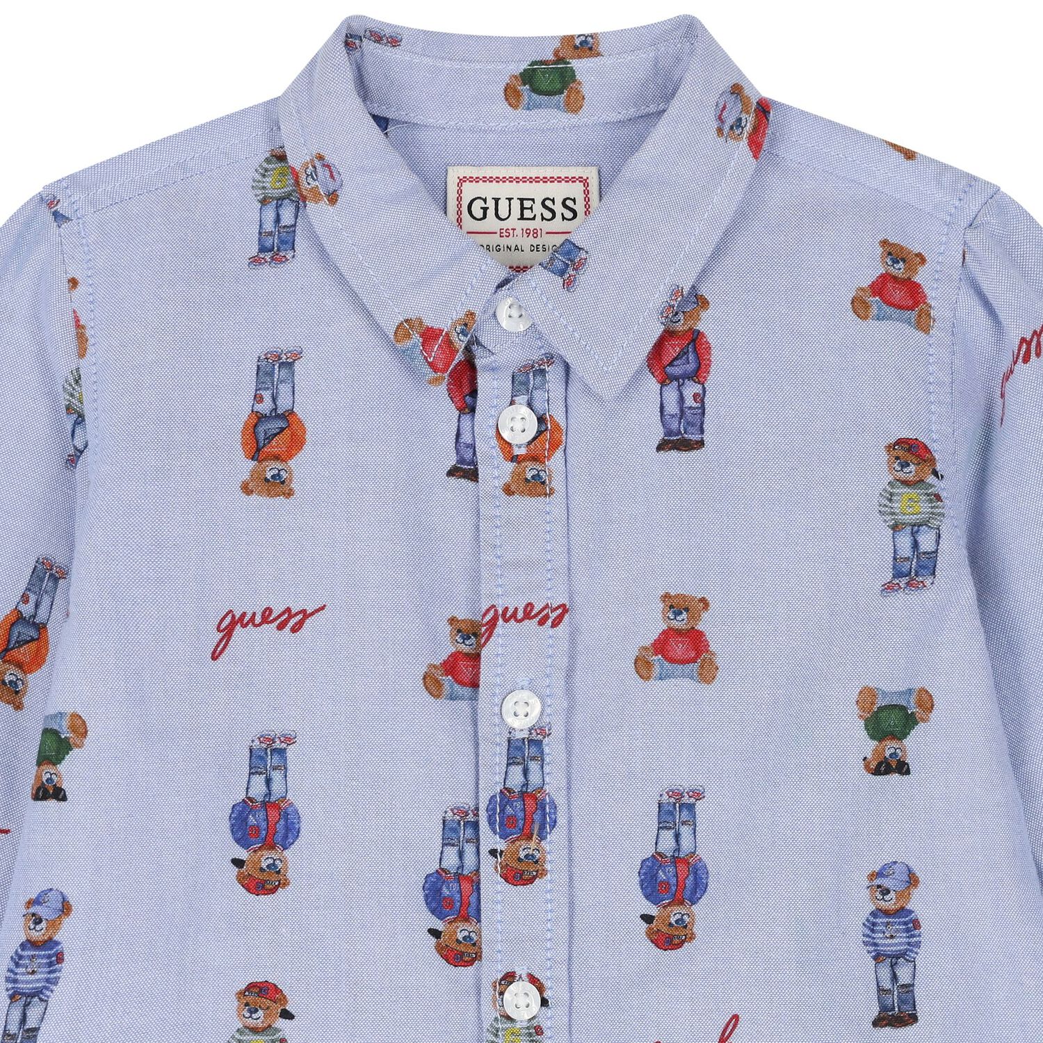 قميص بشعار الدب تيدي باللون الأزرق للأولاد, 1, hi-res