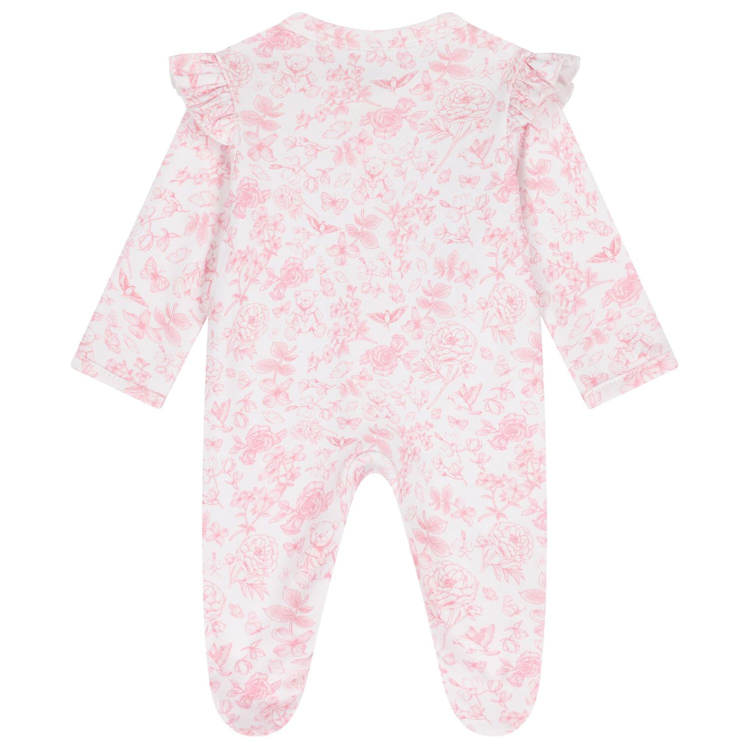 Baby Girls White & Pink Toile de Jouy Babygrow Set, 1, hi-res image number null