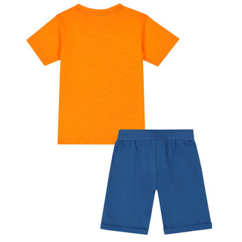 Boys Orange & Blue Graphic Shorts Set