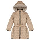 Girls Beige Puffer Coat, 1, hi-res