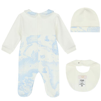 Baby Boys Ivory & Blue Geo Map Babygrow Set