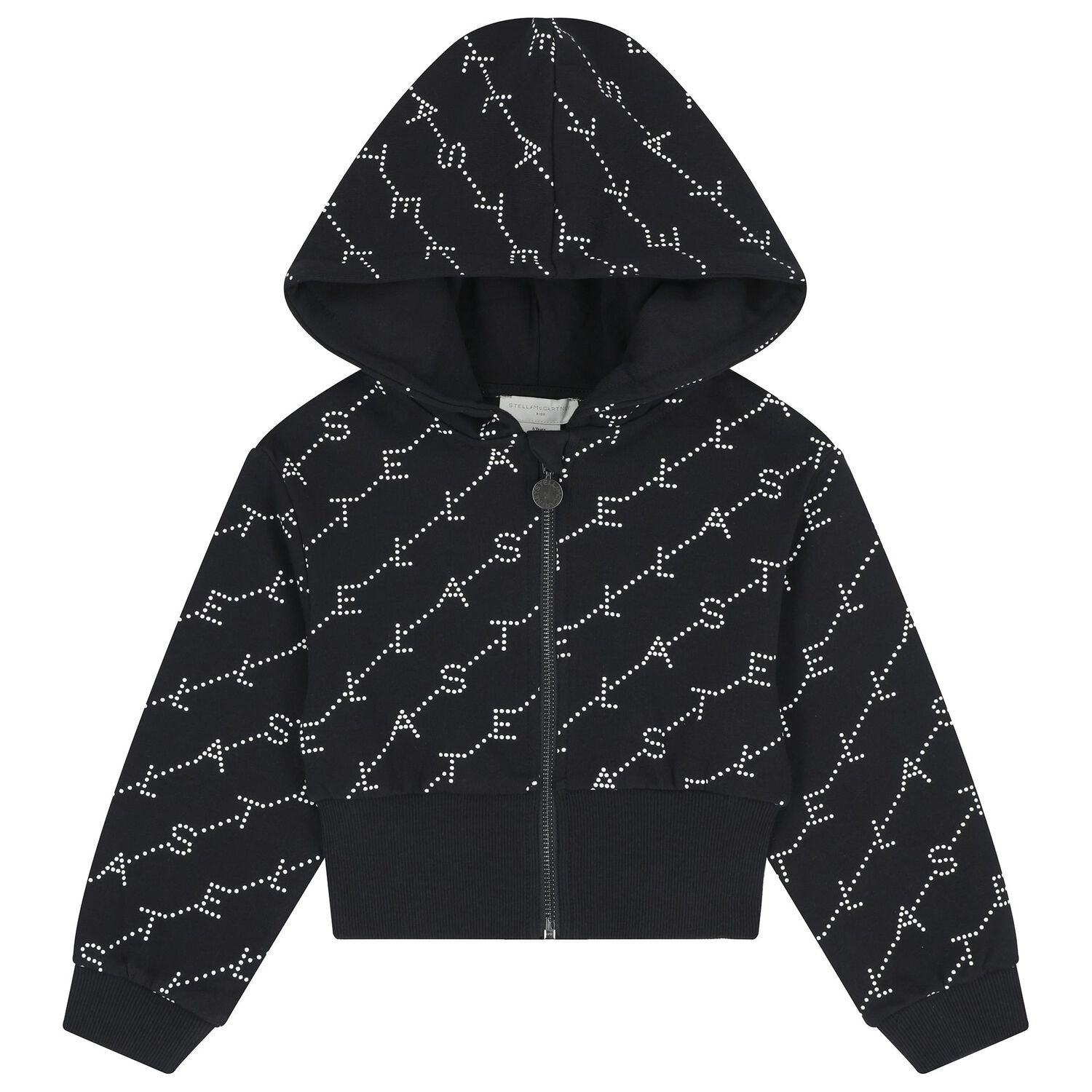 Girls Black Logo Hooded Zip Up Top, 1, hi-res