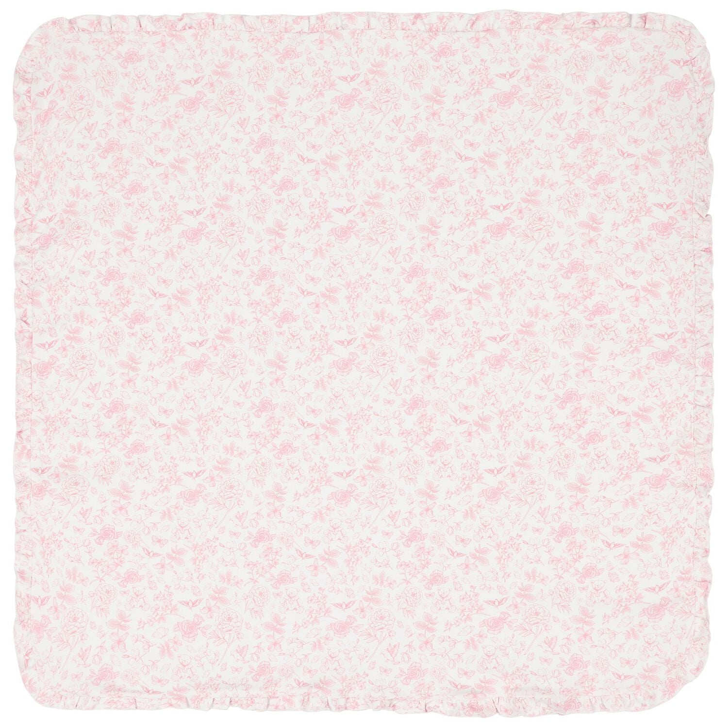 Baby Girls White & Pink Floral Blanket, 1, hi-res