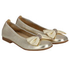 Girls Gold Embellished Bow Ballerina Shoes, 2, hi-res