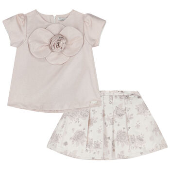 Girls Gold Satin & Jacquard Skirt Set