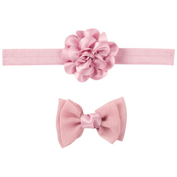 Younger Girls Pink Flower Headband & Bow Hair Clip Set