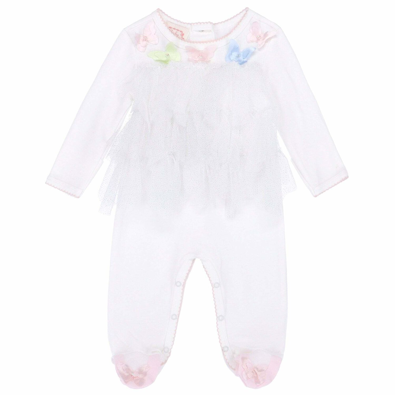 Baby Girls White Embellished Babygrow, 1, hi-res