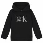 Boys Black Logo Hoodie, 1, hi-res