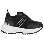 Girls Black & Gold Logo Trainers, 1, hi-res