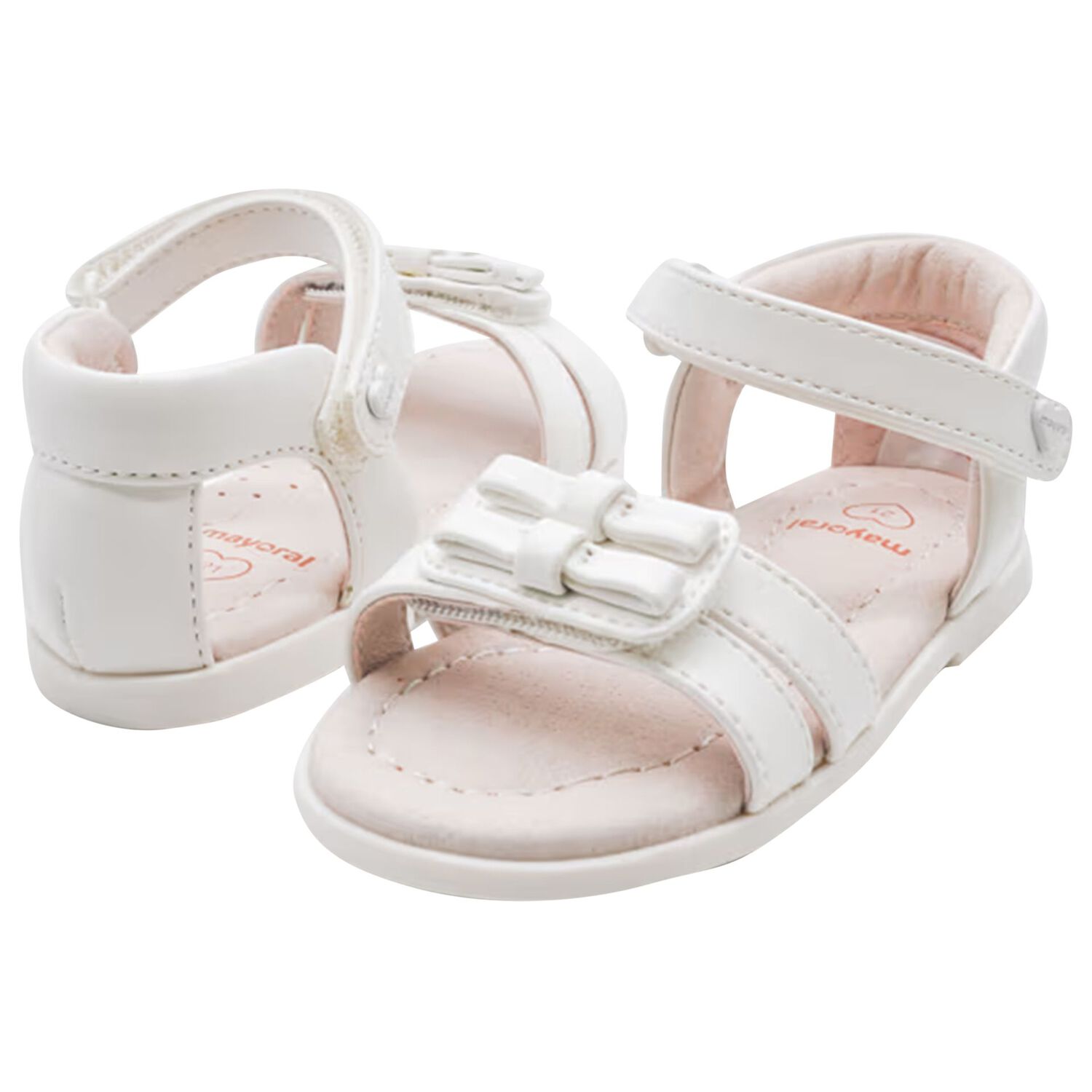 Younger Girls White Leather Sandals, 1, hi-res