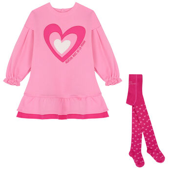 Girls Pink Heart Dress Set