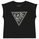Girls Black Sequin Logo T-Shirt , 3, hi-res
