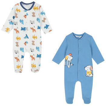 Baby Boys White & Blue Babygrows (2 Pack)