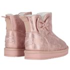Girls Metallic Pink Faux Leather Bow Boots, 2, hi-res