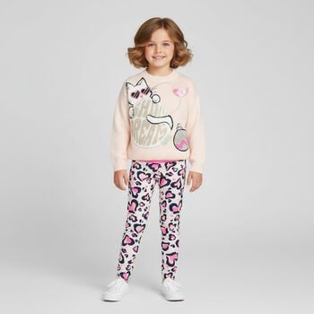 Girls Pink Cat Knitted Sweatshirt