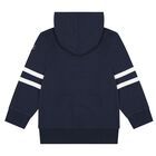 Boys Navy Blue Logo Hooded Zip Up Top, 1, hi-res
