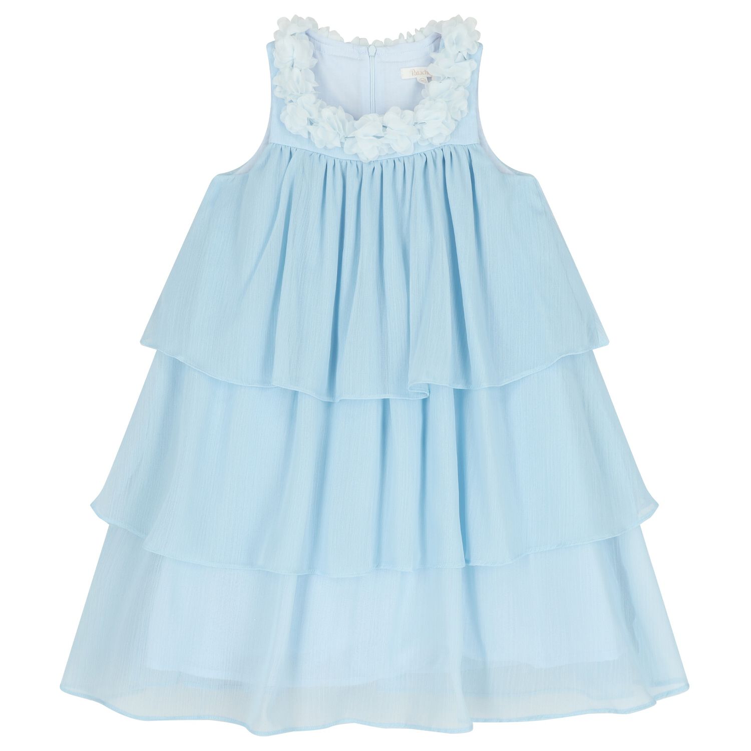 Girls Blue Flower Tiered Dress, 2, hi-res