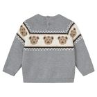 Younger Boys Grey Teddy Bear Knitted Jumper, 1, hi-res
