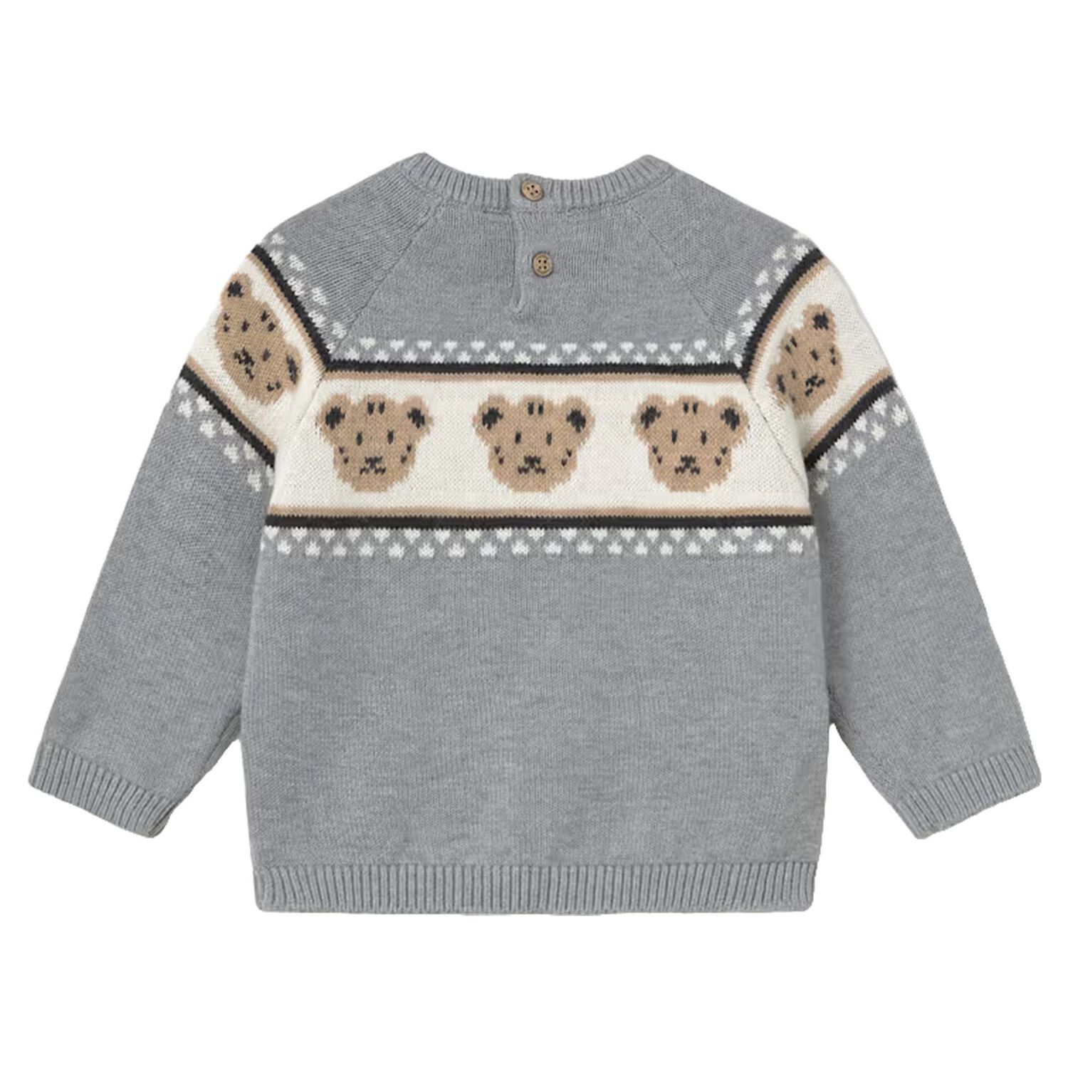Younger Boys Grey Teddy Bear Knitted Jumper, 1, hi-res