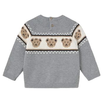 Younger Boys Grey Teddy Bear Knitted Jumper