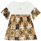 فستان بنات بالشعار باللون الأبيض والبيج, 1, hi-res