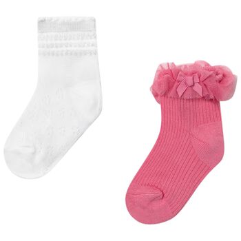 Younger Girls White & Pink Socks ( 2-Pack ) 
