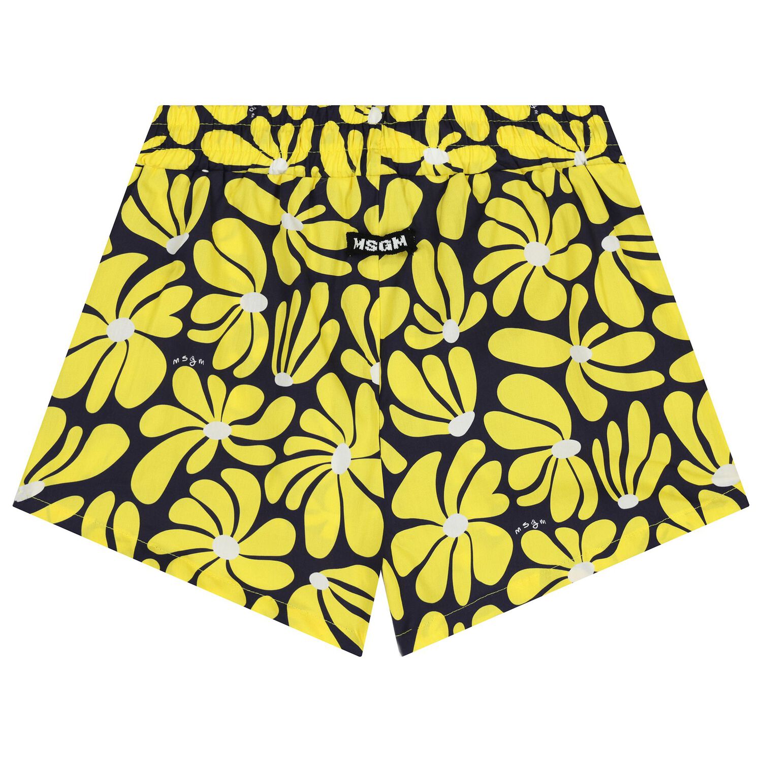 Girls Yellow & Navy Blue Floral Shorts, 2, hi-res