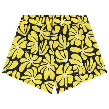 Girls Yellow & Navy Blue Floral Shorts