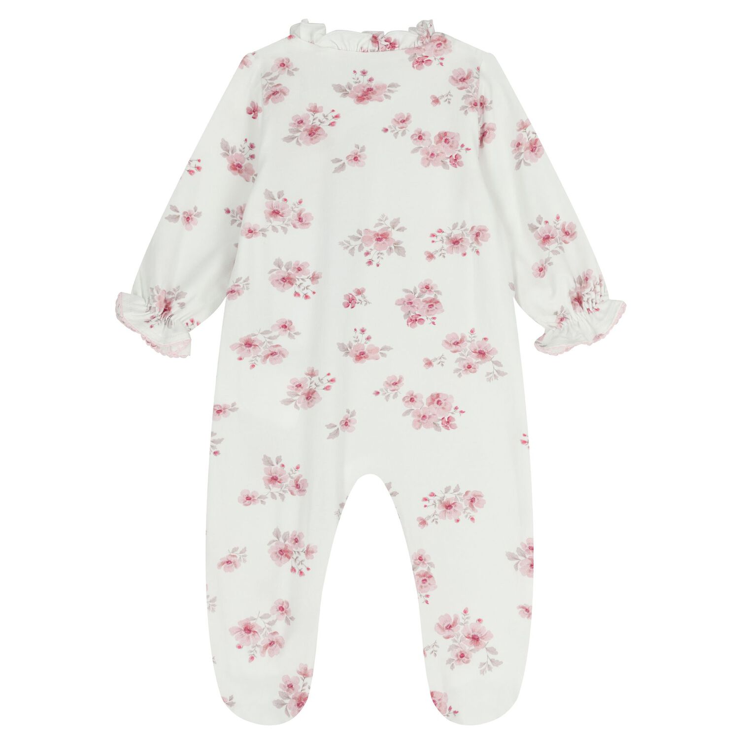 Baby Girls White & Pink Floral Babygrow, 1, hi-res