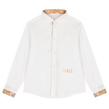 Boys White & Beige Geo Map Shirt