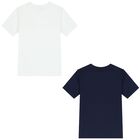 Boys Navy Blue & White Logo T-Shirts ( 2-Pack ), 2, hi-res