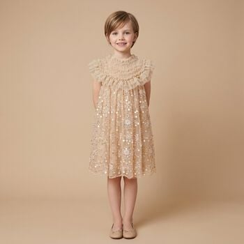 Girls Gold Embellished Tulle Dress