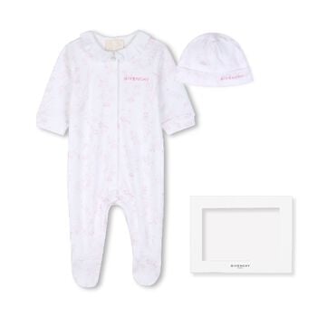 Baby Girls White & Pink Toile de Jouy Babygrow Gift Set